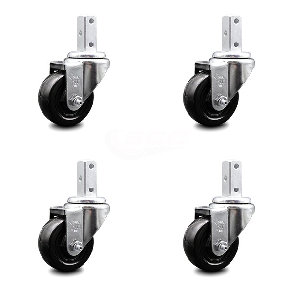3 Inch Hard Rubber Wheel Swivel 3/4 Inch Square Stem Caster Set